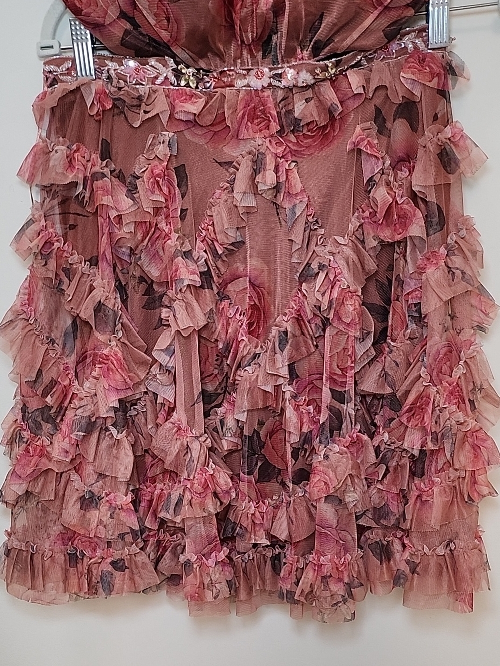 Mac Duggal Ruffled Cutout Halter Dustu Rose Floral Mini Dress Sz 6 - Picture 11 of 16